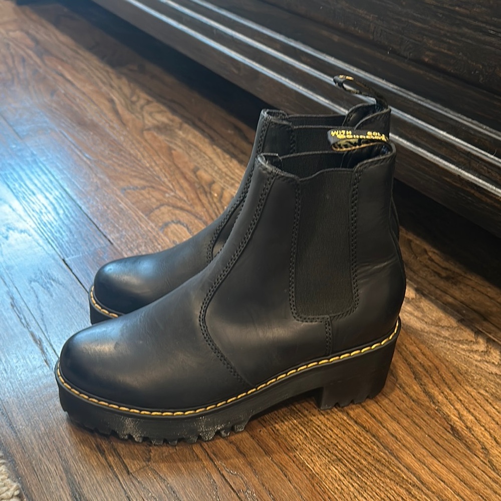 Black Chelsea Lug Sole Boot with Yellow Stitching -